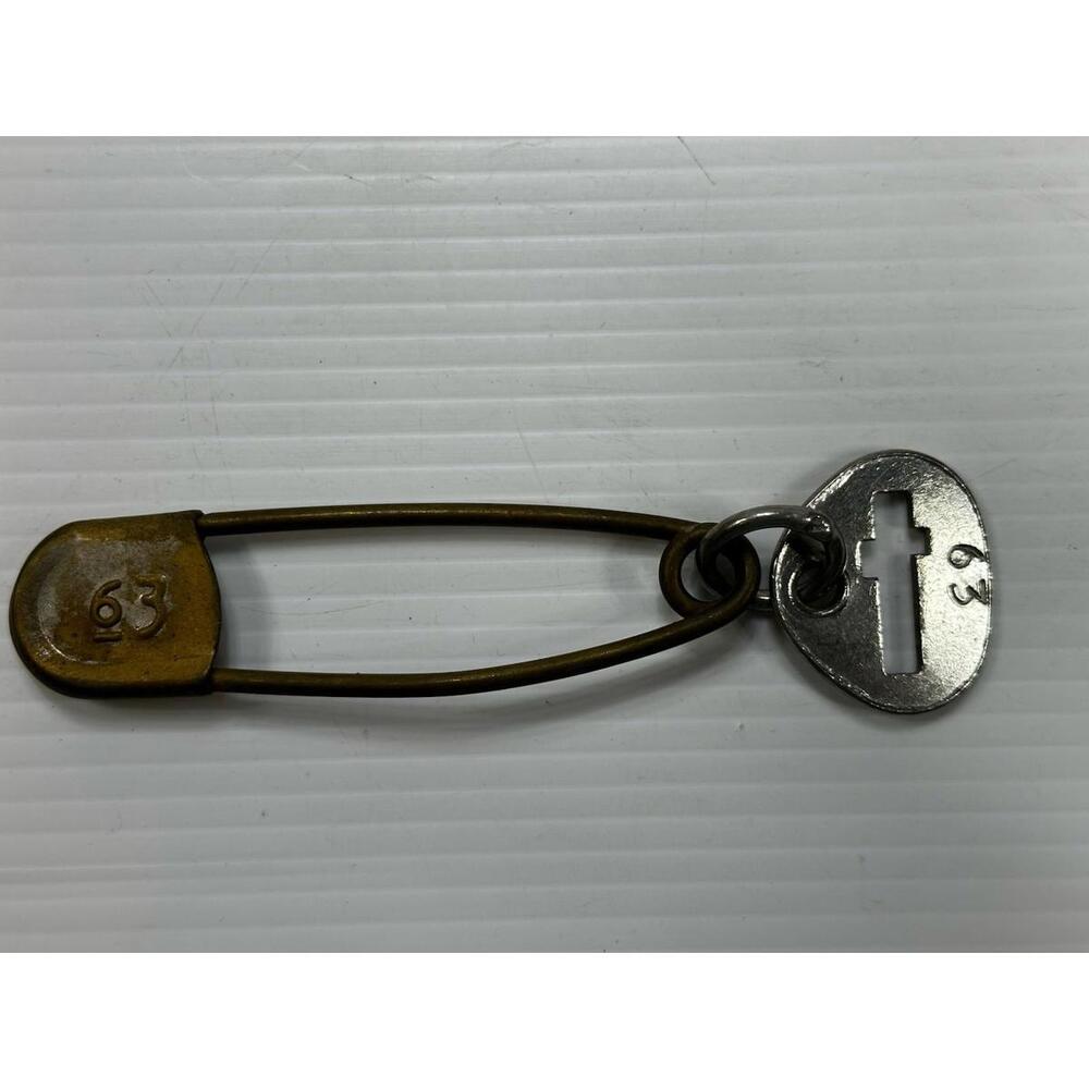 Vintage 5” Key Tag Large Metal Safety Pin Military Laundry 63